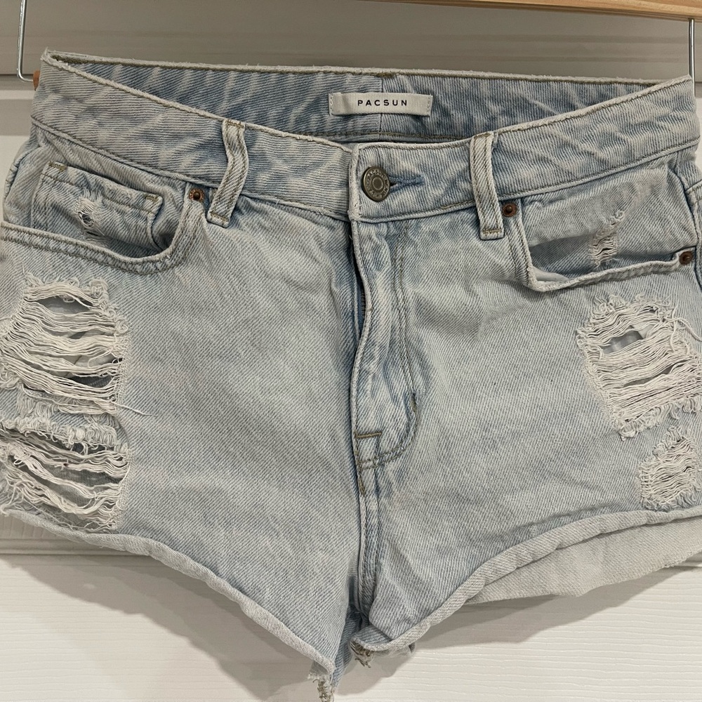 PacSun Blue Distressed Jean Shorts with Frayed Hem